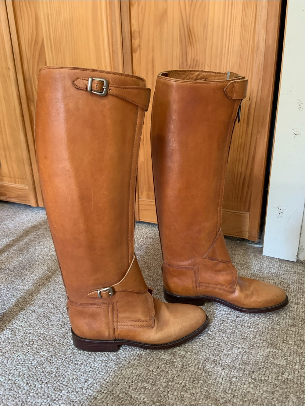 Tall Leather Riding polo Boots in Cognac British tan Brown custom 9 wide - Picture 4 of 12